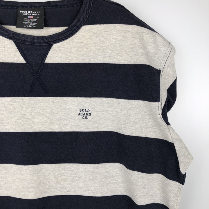 Ralph Lauren POLO JEANS COMPANY Short-Sleeve Striped T-Shirt, Men's Size L (approx.) cotton gray type Vintage Second Hand