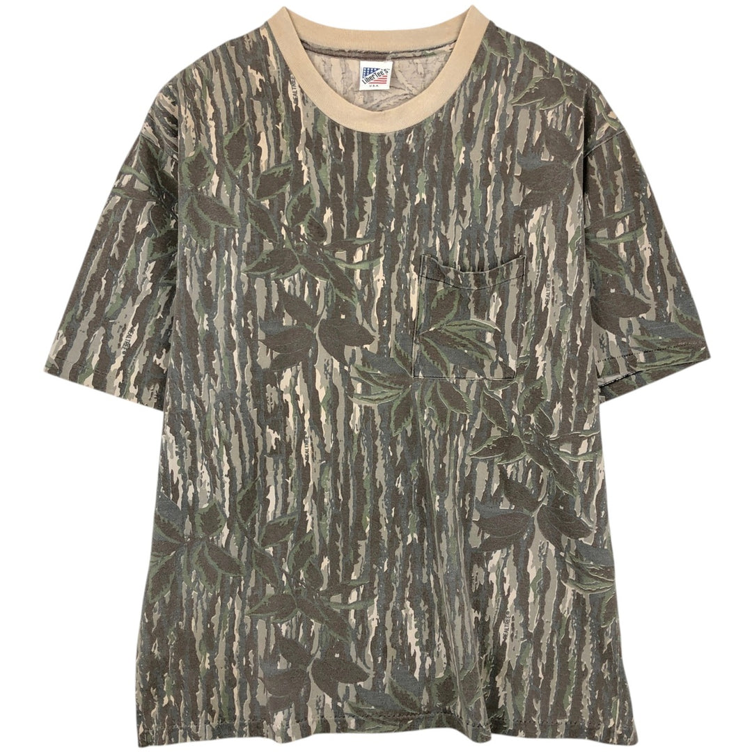90'S LIBERTEE'S all-over print T-shirt, Made in USA, Men's XL equivalent, Vintage unclear Khaki type Vintage Second Hand