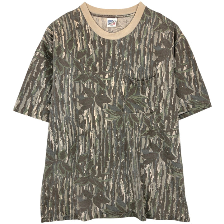 90'S LIBERTEE'S all-over print T-shirt, Made in USA, Men's XL equivalent, Vintage unclear Khaki type Vintage Second Hand