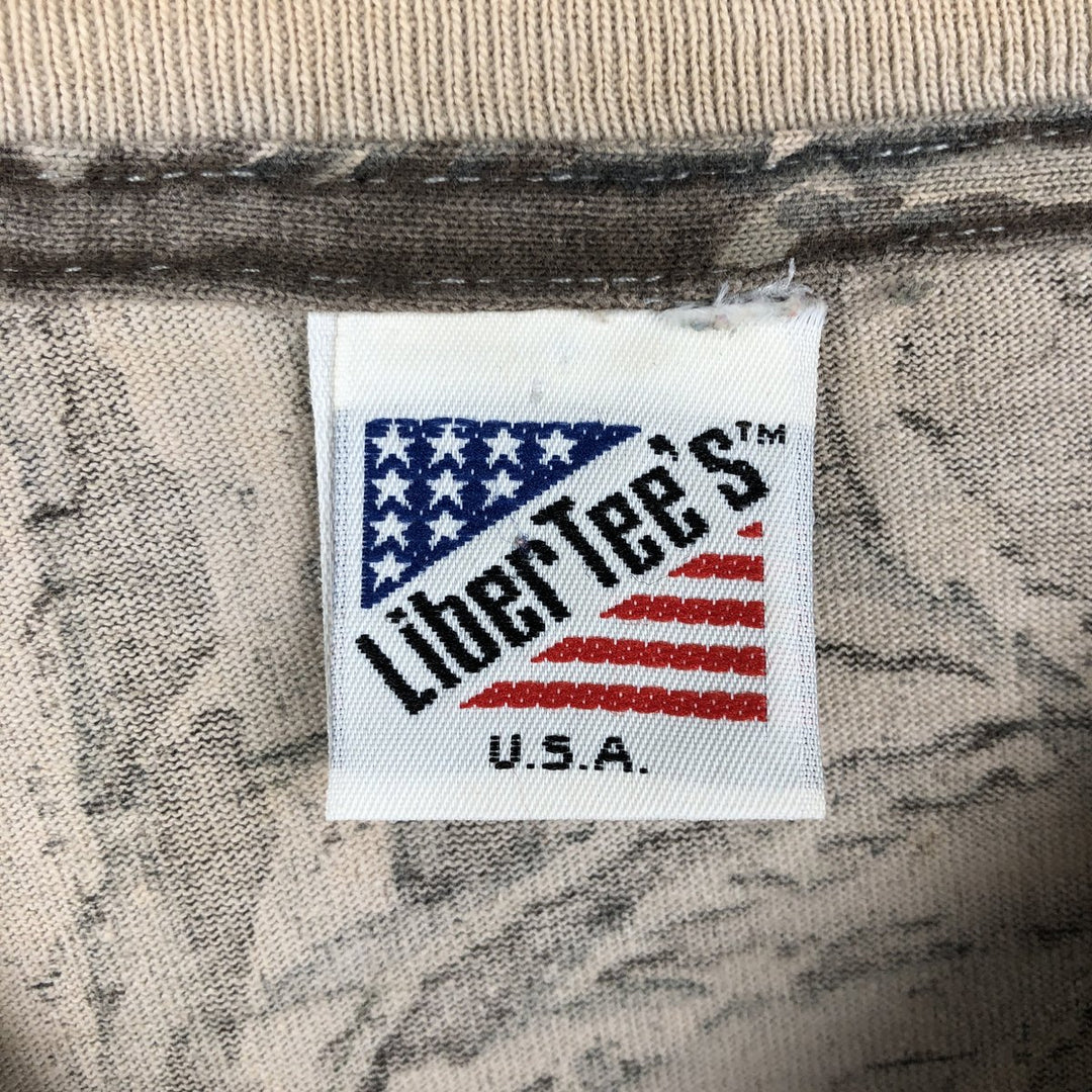 90'S LIBERTEE'S all-over print T-shirt, Made in USA, Men's XL equivalent, Vintage unclear Khaki type Vintage Second Hand
