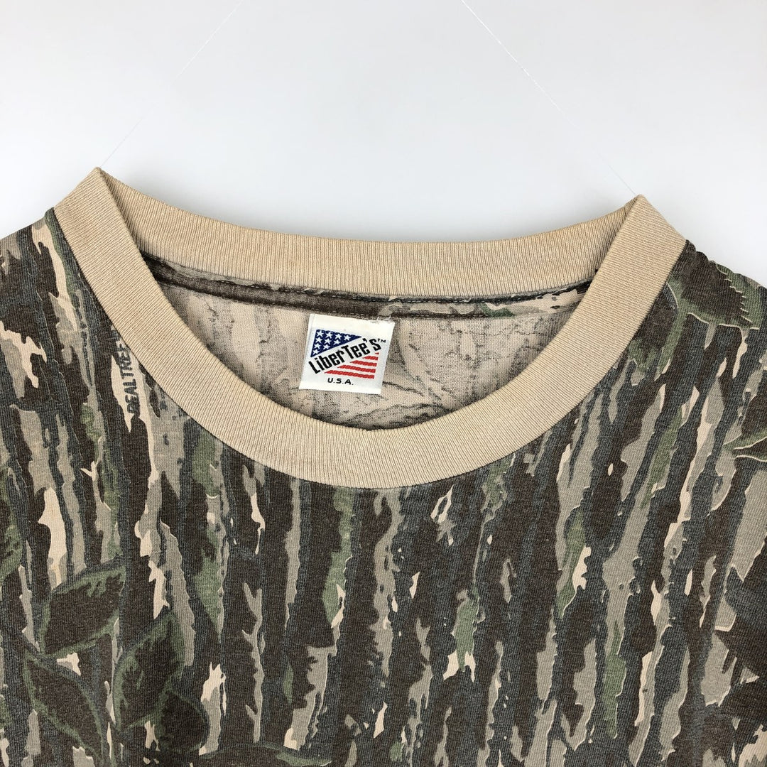 90'S LIBERTEE'S all-over print T-shirt, Made in USA, Men's XL equivalent, Vintage unclear Khaki type Vintage Second Hand