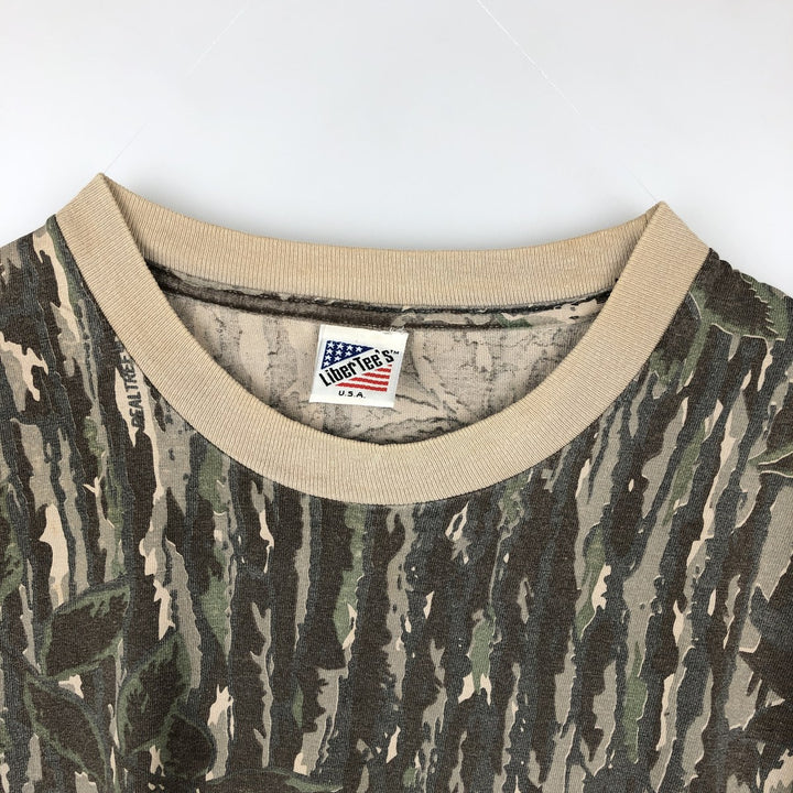 90'S LIBERTEE'S all-over print T-shirt, Made in USA, Men's XL equivalent, Vintage unclear Khaki type Vintage Second Hand