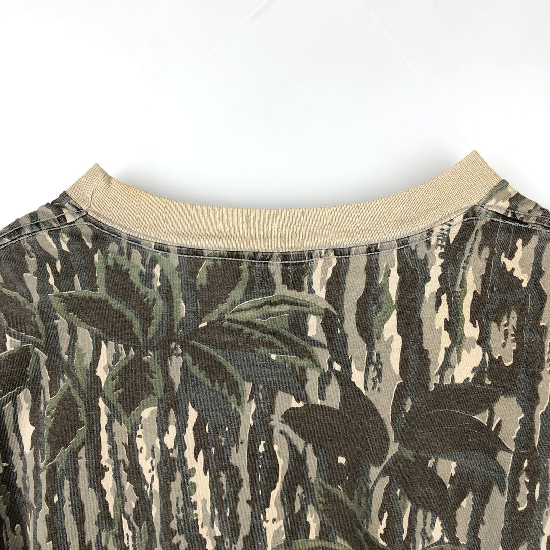 90'S LIBERTEE'S all-over print T-shirt, Made in USA, Men's XL equivalent, Vintage unclear Khaki type Vintage Second Hand