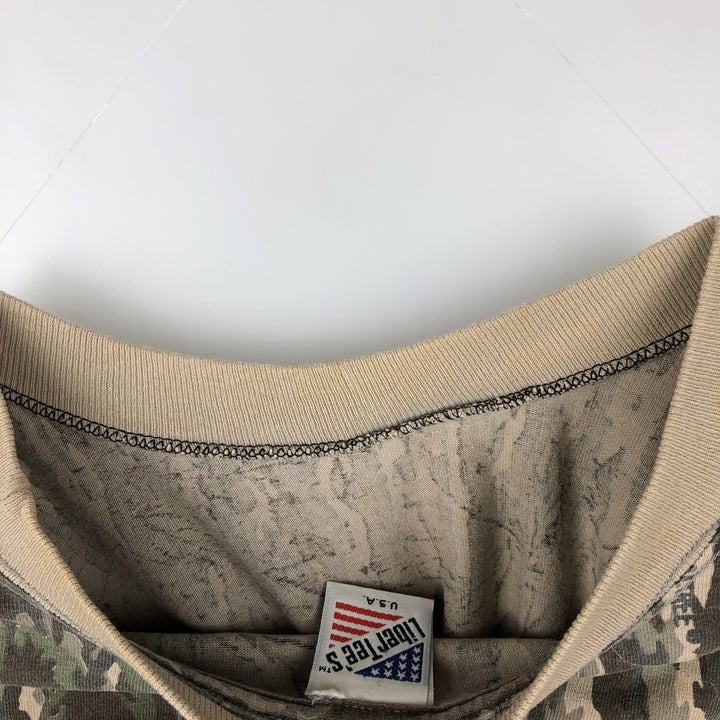 90'S LIBERTEE'S all-over print T-shirt, Made in USA, Men's XL equivalent, Vintage unclear Khaki type Vintage Second Hand