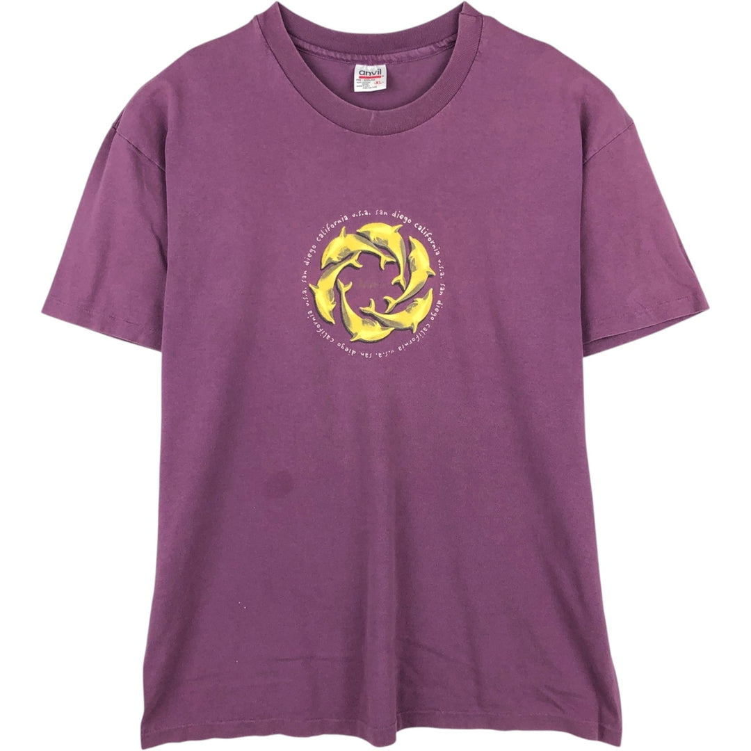 90'S Anvil Printed T-shirt Made in USA Men's XL Vintage cotton purple type Vintage Second Hand