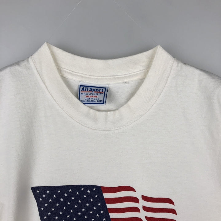 90'S All Sport American flag print T-shirt, Made in USA, Men's size M equivalent, Vintage cotton white type Vintage Second Hand