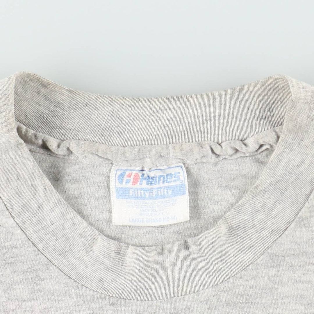 Vintage 90'S Hanes Fifty-Fifty Blue Tag Print T-Shirt, Made in USA, Men's Size L cotton gray type Vintage Second Hand