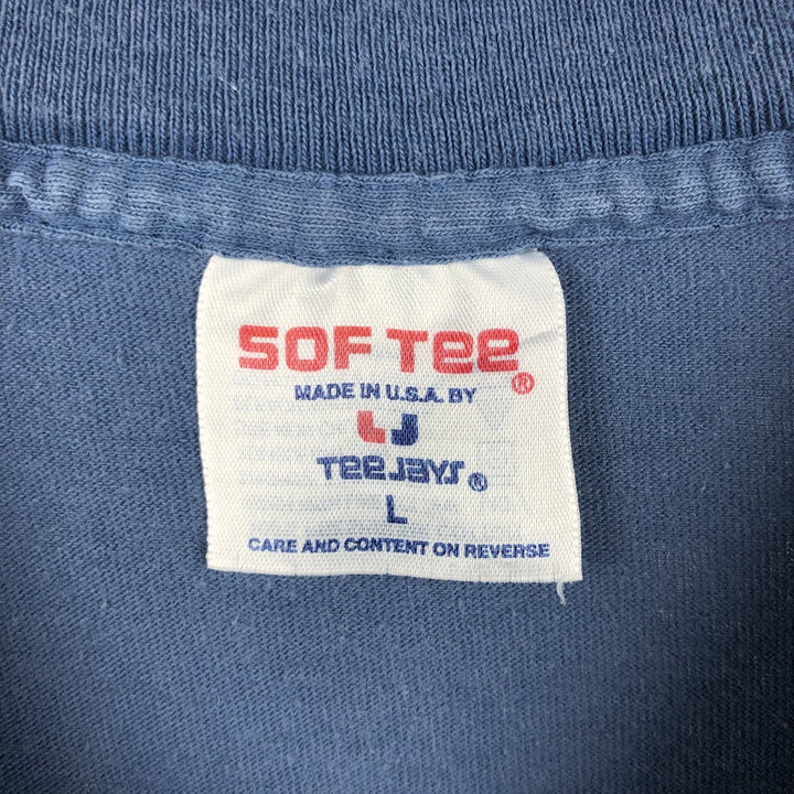 90'S SOF TEE Print T-Shirt, Made in USA, Men's Size L (Equivalent), Vintage cotton Blue type light blue Vintage Second Hand