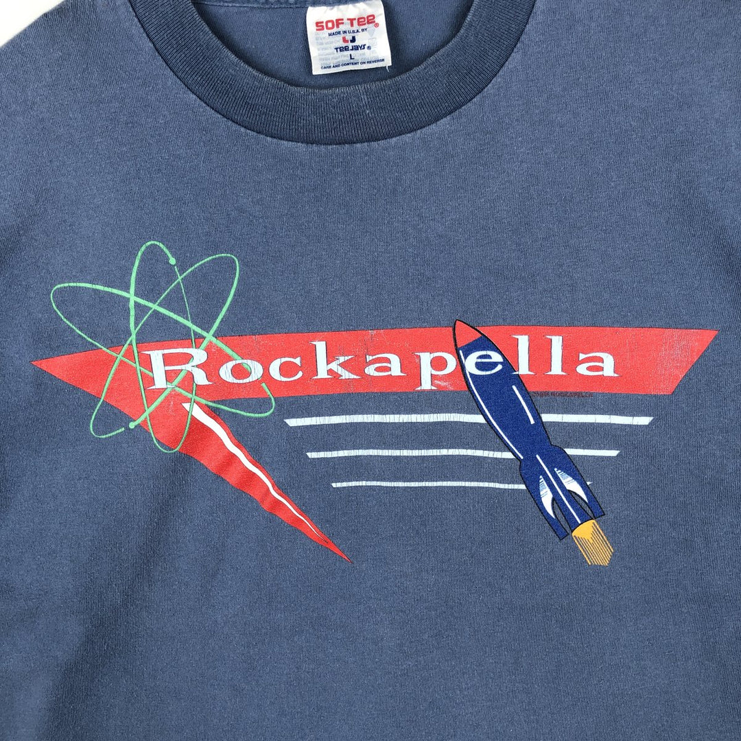 90'S SOF TEE Print T-Shirt, Made in USA, Men's Size L (Equivalent), Vintage cotton Blue type light blue Vintage Second Hand