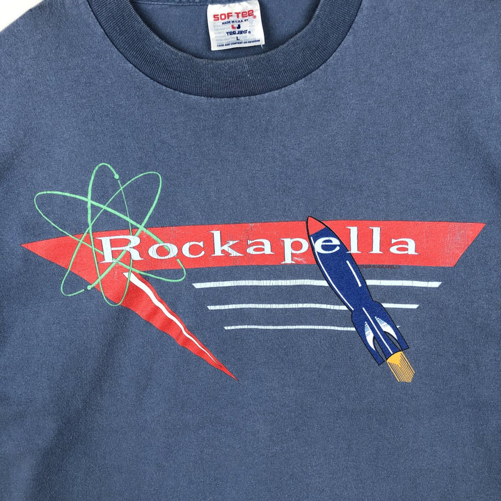 90'S SOF TEE Print T-Shirt, Made in USA, Men's Size L (Equivalent), Vintage cotton Blue type light blue Vintage Second Hand