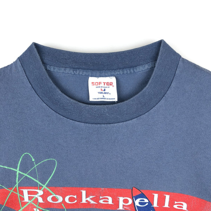 90'S SOF TEE Print T-Shirt, Made in USA, Men's Size L (Equivalent), Vintage cotton Blue type light blue Vintage Second Hand