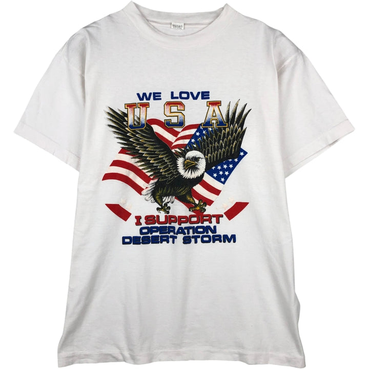Eagle Pattern Stars and Stripes Print T-Shirt, Men's XL (approx.) cotton white type Vintage Second Hand