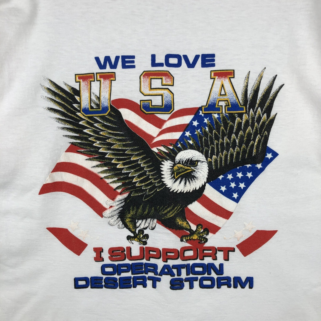 Eagle Pattern Stars and Stripes Print T-Shirt, Men's XL (approx.) cotton white type Vintage Second Hand
