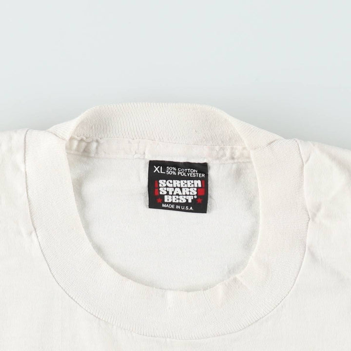 90'S Screen Stars printed T-shirt, made in USA, men's size XL (approx.) cotton white type Vintage Second Hand
