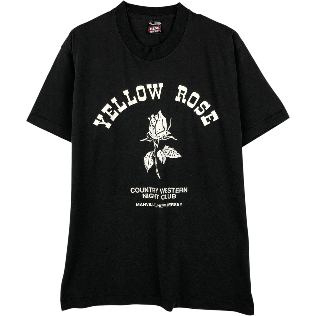 Fruit of the Loom Best Floral Print T-Shirt, Made in USA, Men's Size L (approx.) cotton black type Vintage Second Hand