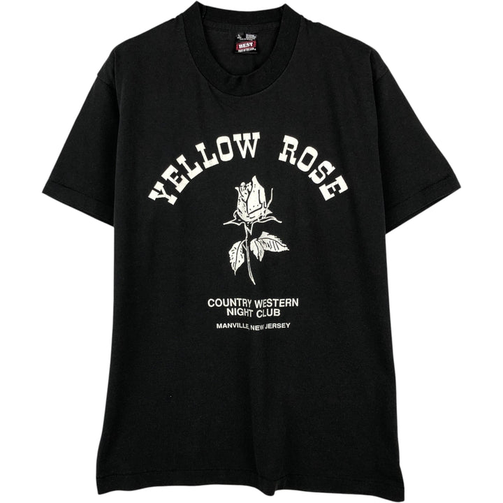 Fruit of the Loom Best Floral Print T-Shirt, Made in USA, Men's Size L (approx.) cotton black type Vintage Second Hand