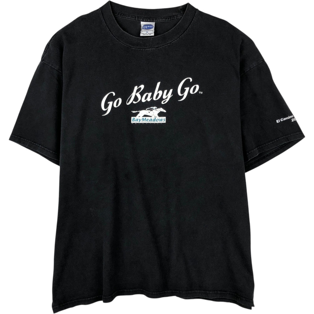 CYGNUS Printed T-Shirt, Men's XL (approx.) cotton black type Vintage Second Hand