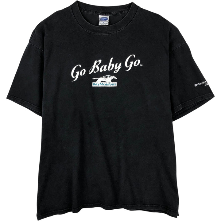 CYGNUS Printed T-Shirt, Men's XL (approx.) cotton black type Vintage Second Hand