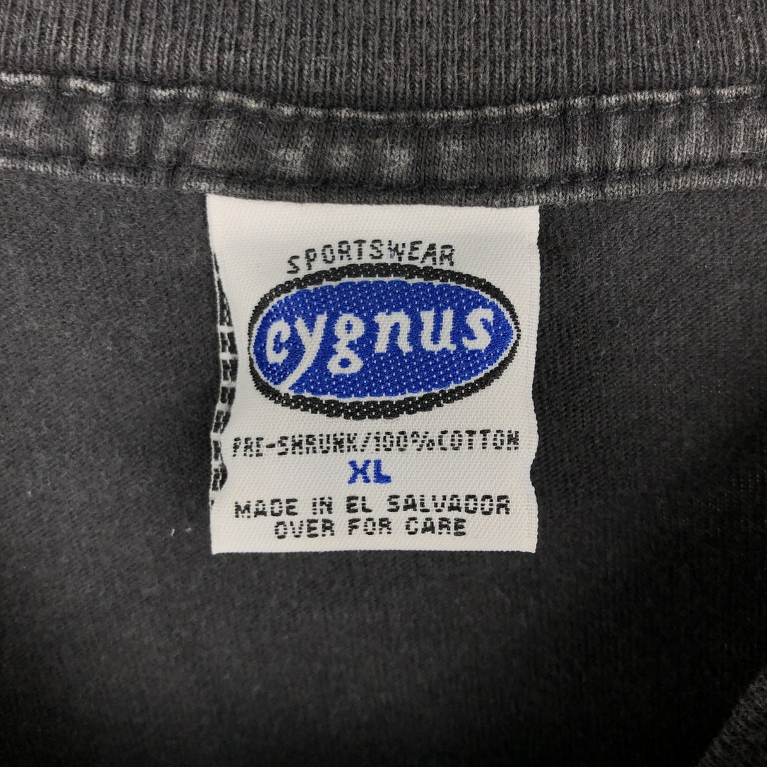 CYGNUS Printed T-Shirt, Men's XL (approx.) cotton black type Vintage Second Hand