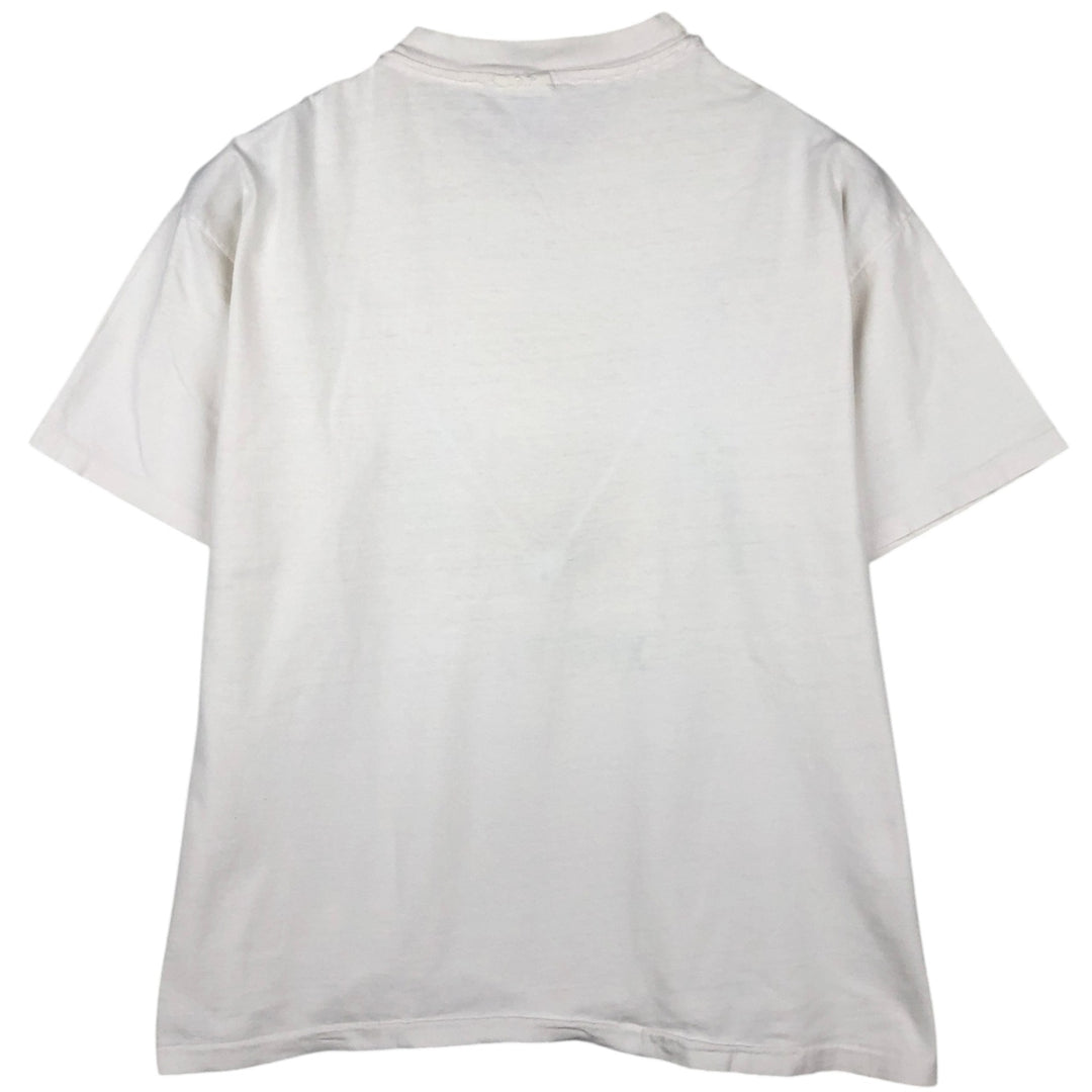 Vintage 80'S Hanes BEEFY-T Blue Tag Printed T-Shirt Made in USA Men's XL cotton white type Vintage Second Hand