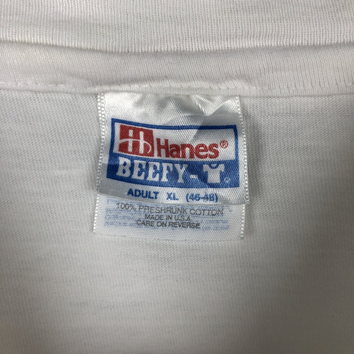 Vintage 80'S Hanes BEEFY-T Blue Tag Printed T-Shirt Made in USA Men's XL cotton white type Vintage Second Hand
