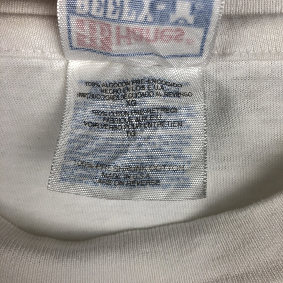 Vintage 80'S Hanes BEEFY-T Blue Tag Printed T-Shirt Made in USA Men's XL cotton white type Vintage Second Hand