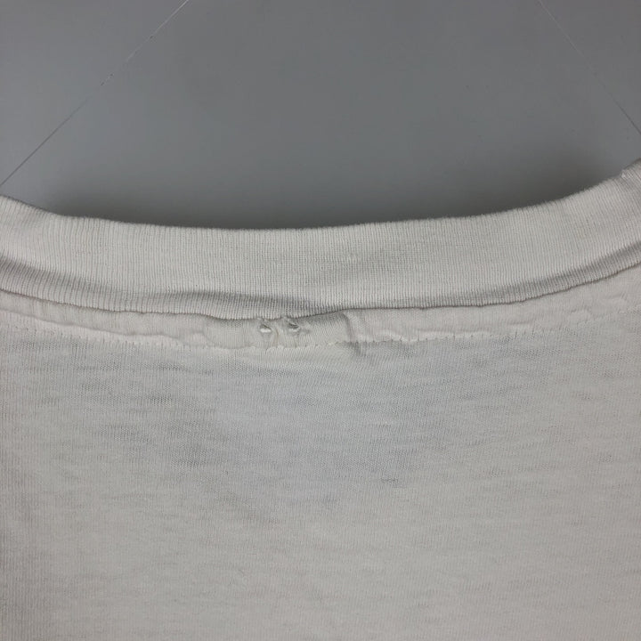 Vintage 80'S Hanes BEEFY-T Blue Tag Printed T-Shirt Made in USA Men's XL cotton white type Vintage Second Hand