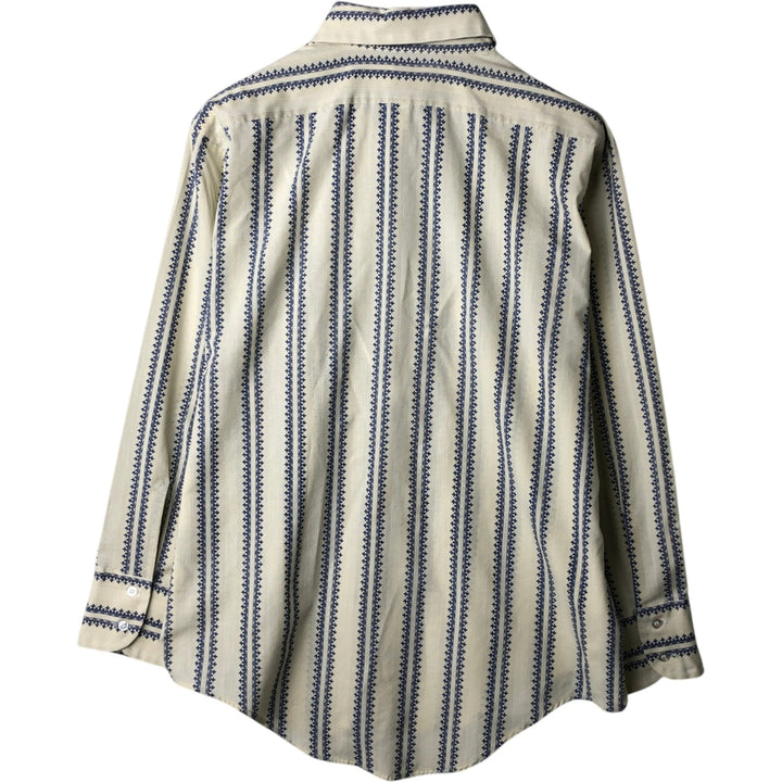 Vintage 1970'S Arrow KENT COLLECTION Tyrolean Pattern Long Sleeve Shirt, Men's Size L polyester unbleached Vintage Second Hand