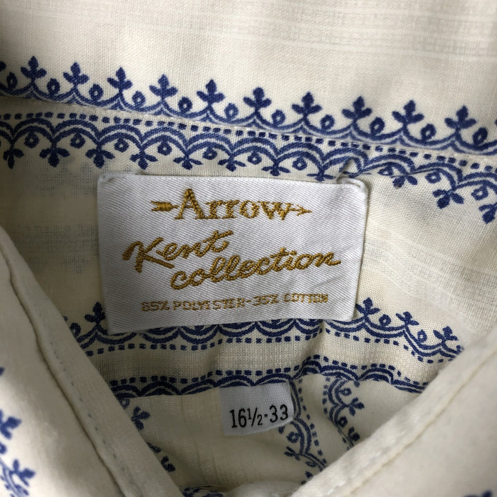 Vintage 1970'S Arrow KENT COLLECTION Tyrolean Pattern Long Sleeve Shirt, Men's Size L polyester unbleached Vintage Second Hand