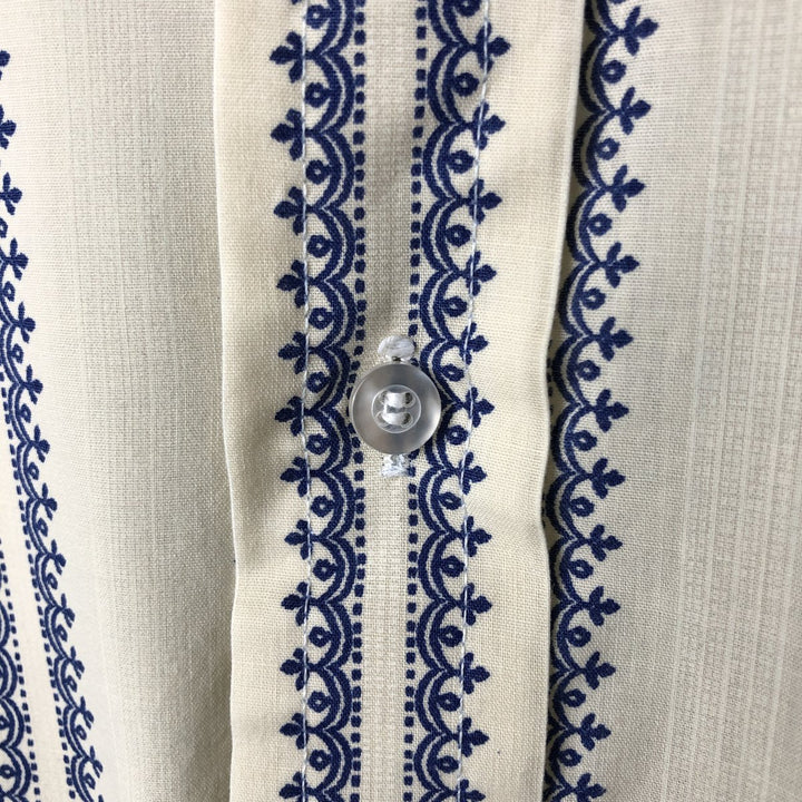 Vintage 1970'S Arrow KENT COLLECTION Tyrolean Pattern Long Sleeve Shirt, Men's Size L polyester unbleached Vintage Second Hand