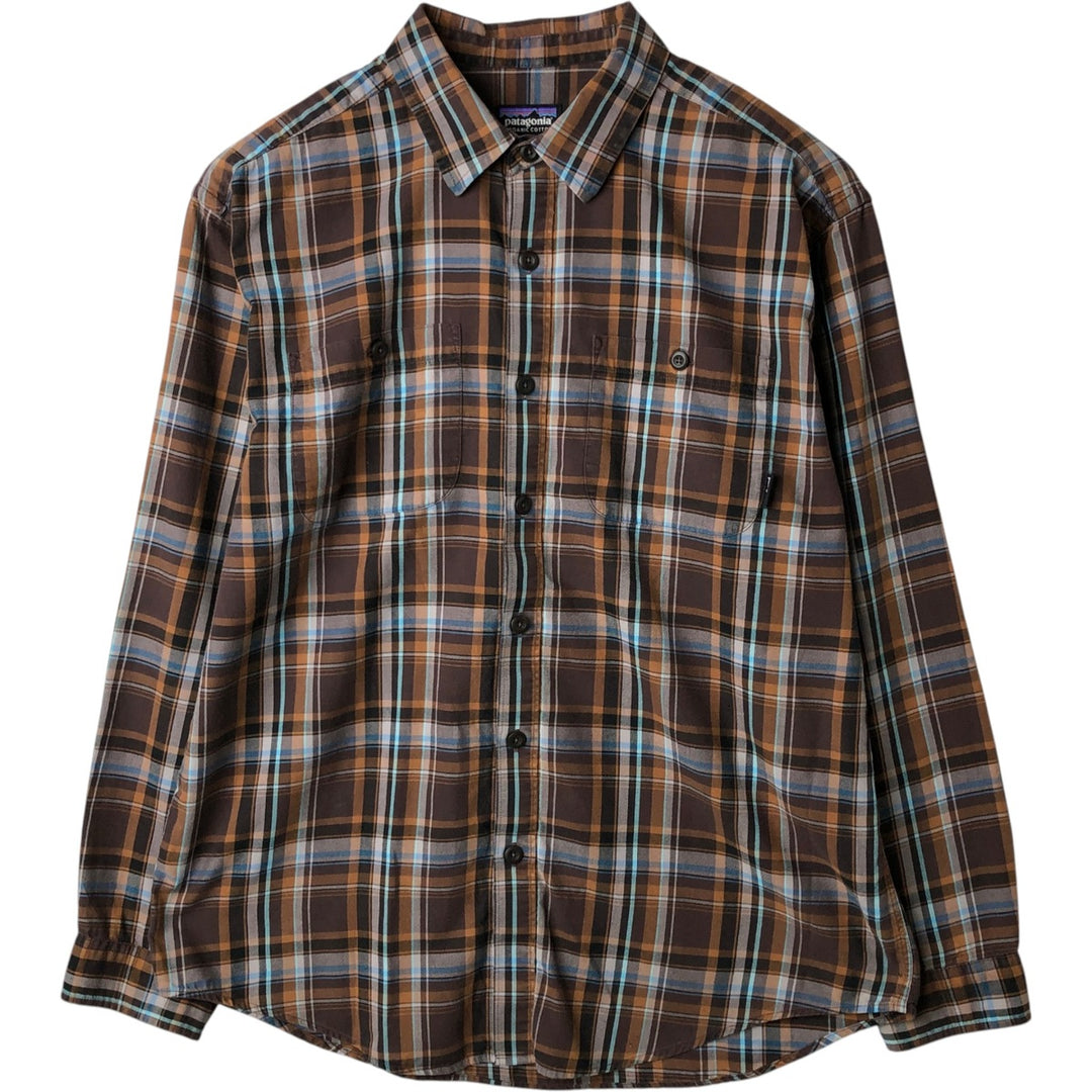 Patagonia Organic Cotton Long Sleeve Cotton Check Shirt, Men's Size Medium Organic cotton brown type Vintage Second Hand