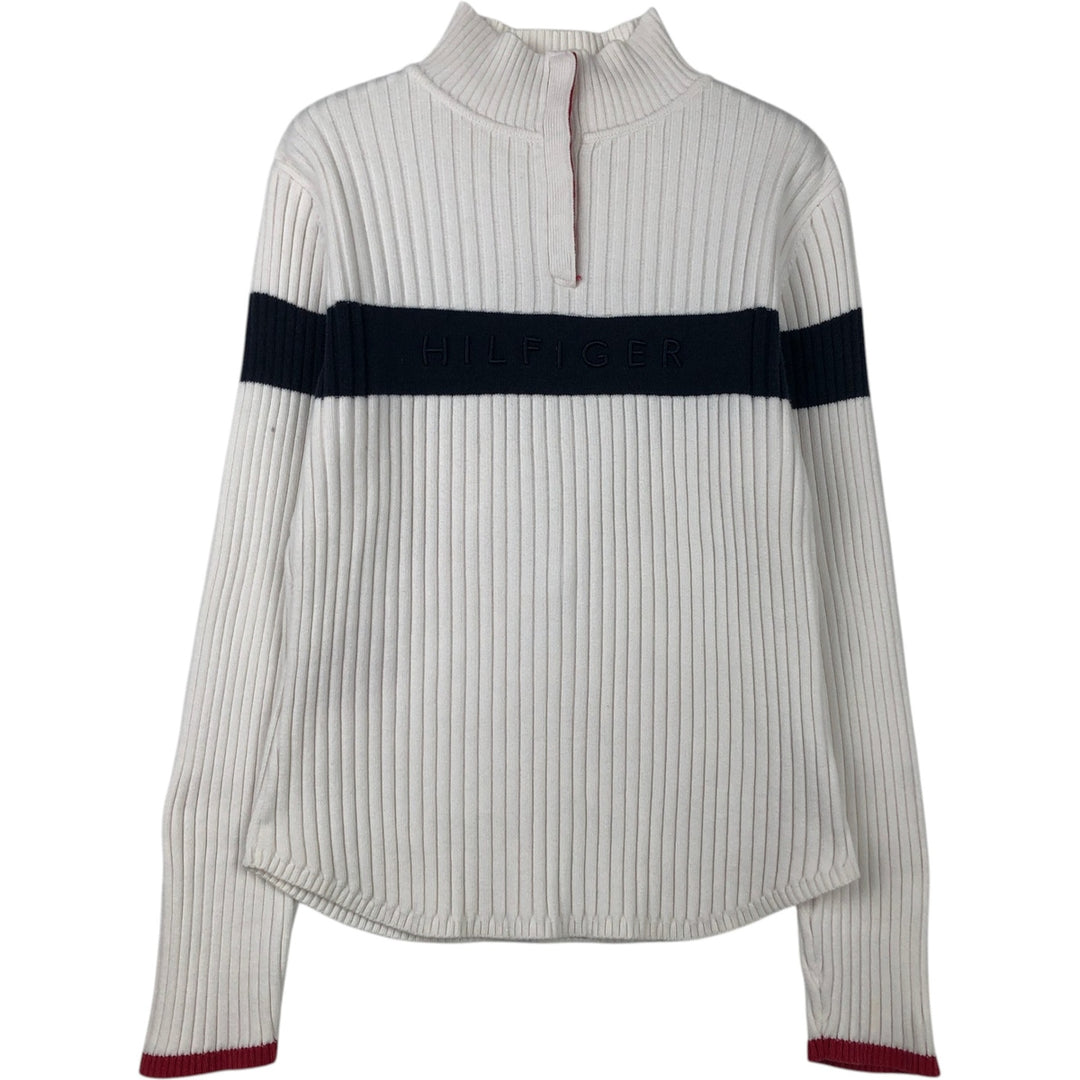 2000'S Tommy Hilfiger Jeans Ribbed Cotton Knit Half-Button Sweater, Women's Size L cotton white type Vintage Second Hand