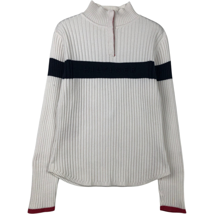 2000'S Tommy Hilfiger Jeans Ribbed Cotton Knit Half-Button Sweater, Women's Size L cotton white type Vintage Second Hand