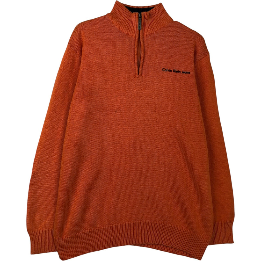 Calvin Klein Cotton Knit Half-Zip Sweater, Women's Size L cotton orange type Vintage Second Hand