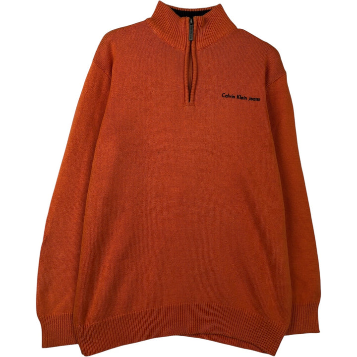 Calvin Klein Cotton Knit Half-Zip Sweater, Women's Size L cotton orange type Vintage Second Hand