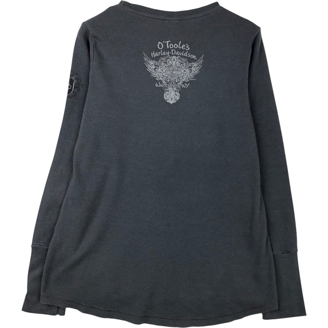 Harley-Davidson Eagle Pattern Thermal Long T-Shirt with Thumbholes, Waffle, Women's Size L cotton gray type Vintage Second Hand