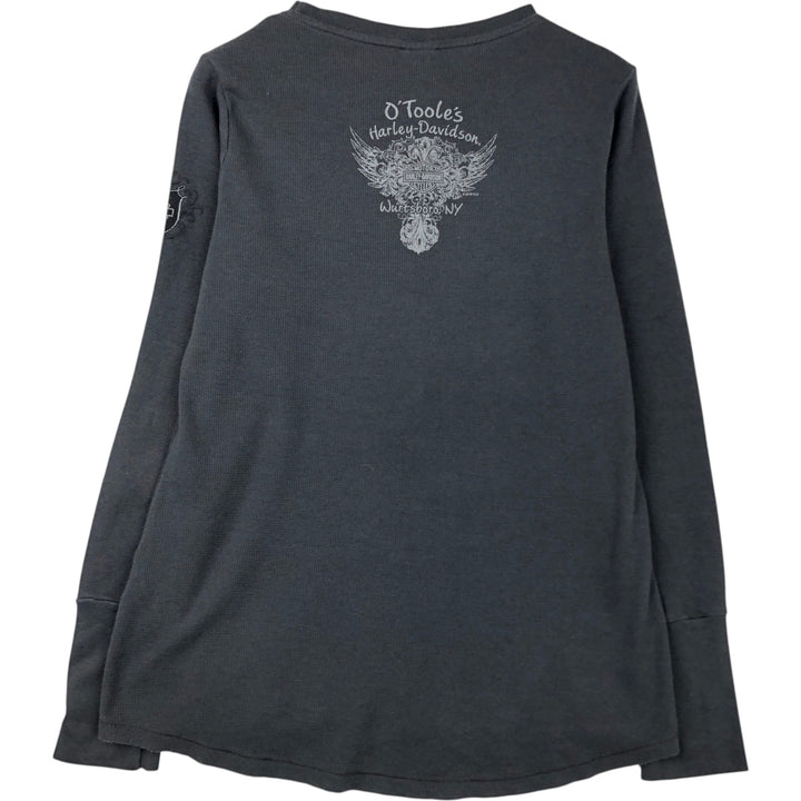 Harley-Davidson Eagle Pattern Thermal Long T-Shirt with Thumbholes, Waffle, Women's Size L cotton gray type Vintage Second Hand