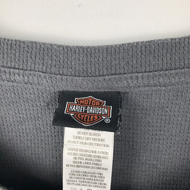 Harley-Davidson Eagle Pattern Thermal Long T-Shirt with Thumbholes, Waffle, Women's Size L cotton gray type Vintage Second Hand
