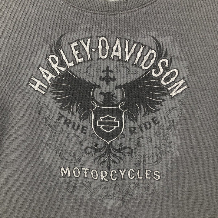 Harley-Davidson Eagle Pattern Thermal Long T-Shirt with Thumbholes, Waffle, Women's Size L cotton gray type Vintage Second Hand
