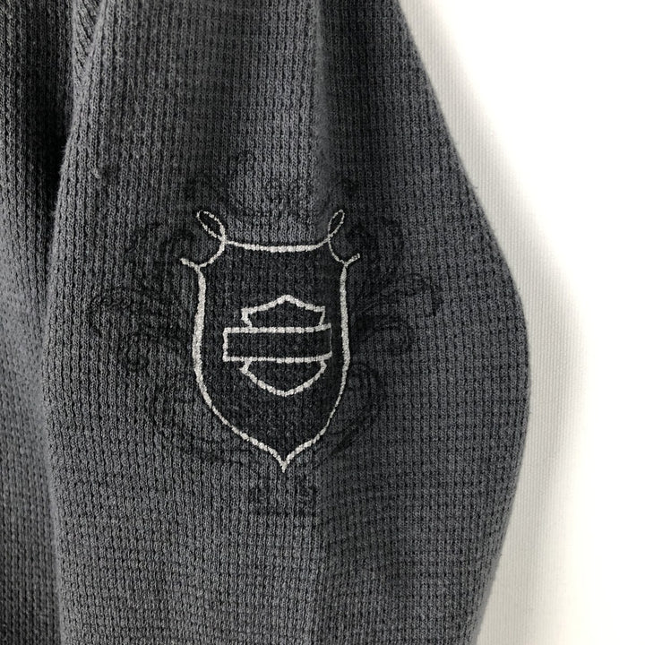 Harley-Davidson Eagle Pattern Thermal Long T-Shirt with Thumbholes, Waffle, Women's Size L cotton gray type Vintage Second Hand