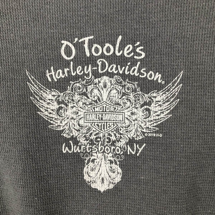 Harley-Davidson Eagle Pattern Thermal Long T-Shirt with Thumbholes, Waffle, Women's Size L cotton gray type Vintage Second Hand