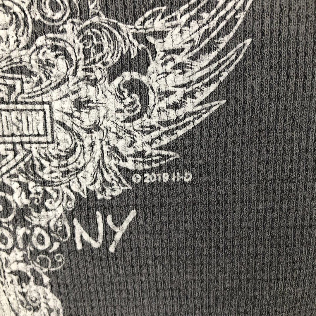 Harley-Davidson Eagle Pattern Thermal Long T-Shirt with Thumbholes, Waffle, Women's Size L cotton gray type Vintage Second Hand
