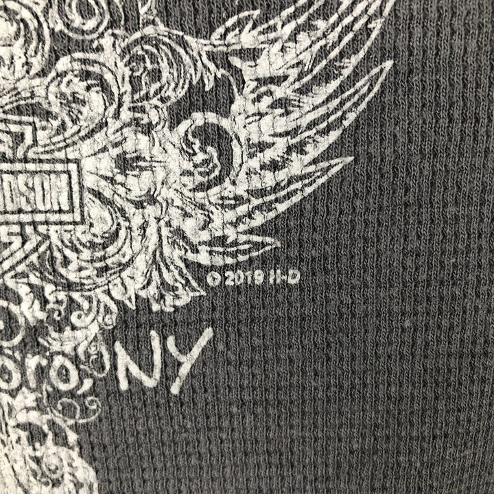 Harley-Davidson Eagle Pattern Thermal Long T-Shirt with Thumbholes, Waffle, Women's Size L cotton gray type Vintage Second Hand