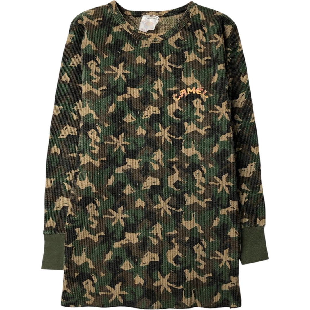Vintage 90'S Camel Duck Hunter Camo Thermal Long Sleeve T-Shirt, Women's Size L cotton Khaki type Vintage Second Hand