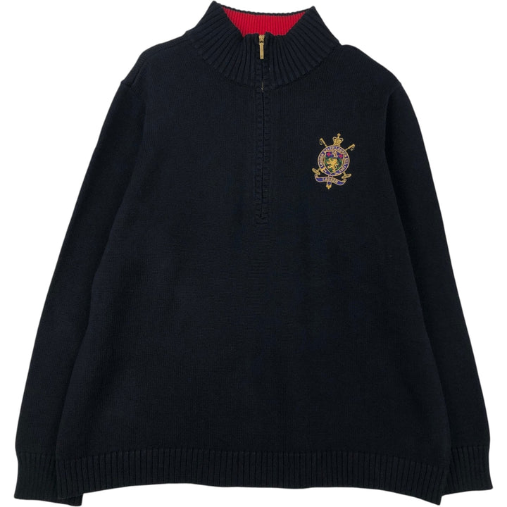 Ralph Lauren Lauren Cotton Knit Half-Zip Sweater, Women's, XXL cotton navy blue type Vintage Second Hand