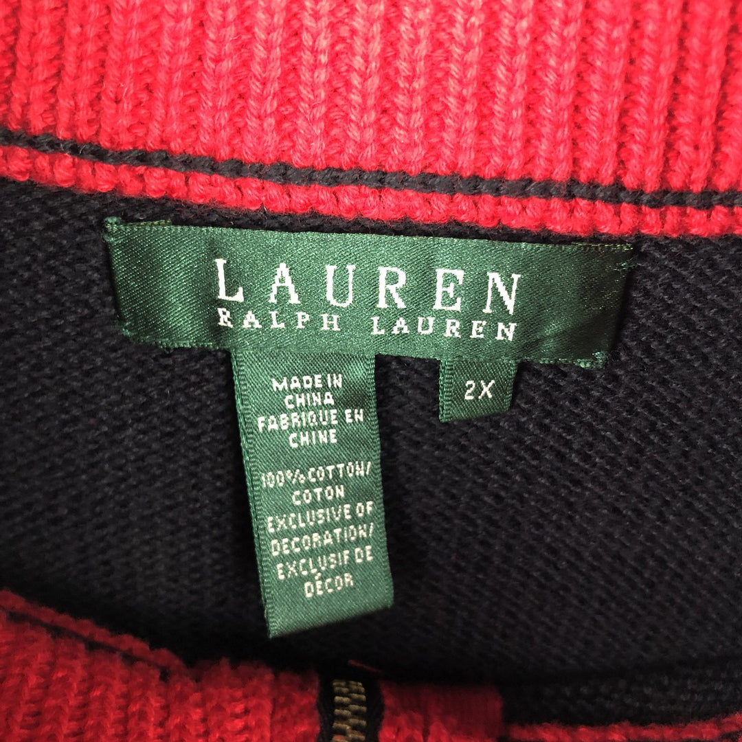Ralph Lauren Lauren Cotton Knit Half-Zip Sweater, Women's, XXL cotton navy blue type Vintage Second Hand