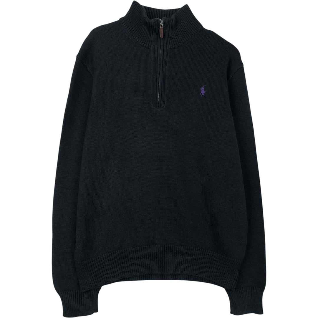 Ralph Lauren POLO RALPH LAUREN Cotton knit half zip sweater Men's M size cotton black type Vintage Second Hand