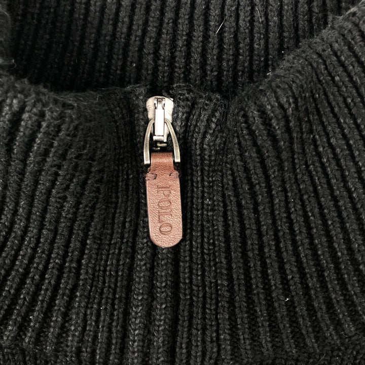 Ralph Lauren POLO RALPH LAUREN Cotton knit half zip sweater Men's M size cotton black type Vintage Second Hand