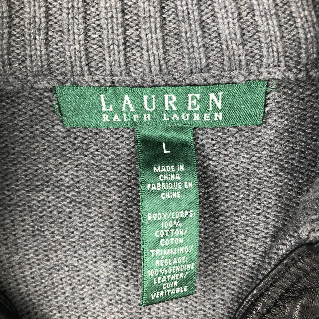 Ralph Lauren Lauren Cotton Knit Half-Zip Sweater, Women's Size L cotton gray type Vintage Second Hand