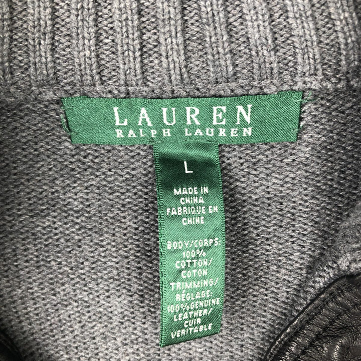 Ralph Lauren Lauren Cotton Knit Half-Zip Sweater, Women's Size L cotton gray type Vintage Second Hand